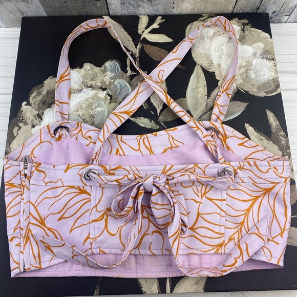 Jonathan Simkhai Tilly Cropped Floral Crisscross Top in White Yellow Size Small. - Picture 3 of 14